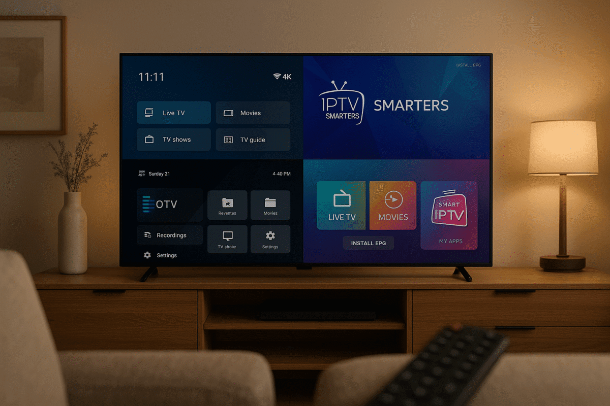 Interface des meilleurs lecteurs IPTV 2025 sur Smart TV.