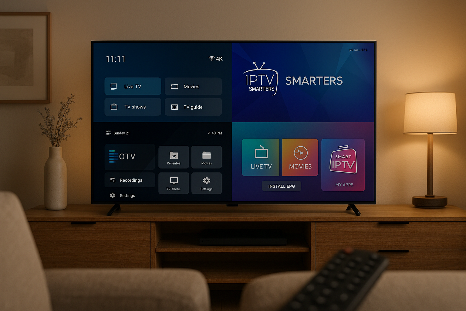 Interface des meilleurs lecteurs IPTV 2025 sur Smart TV.